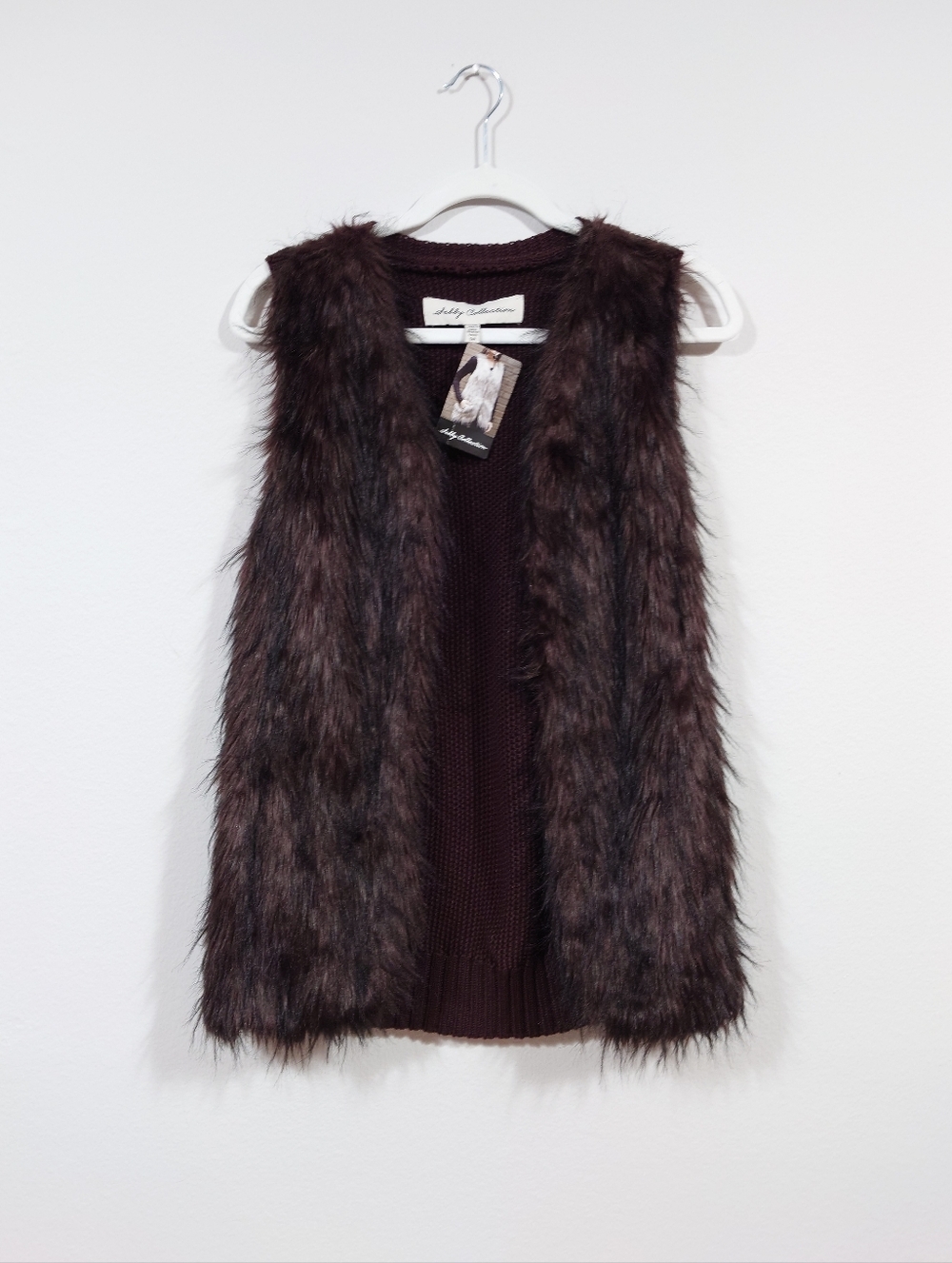 Faux Fur Knit Vest Burgundy Sleeveless Layering Piece Boho Chic Size XS/S